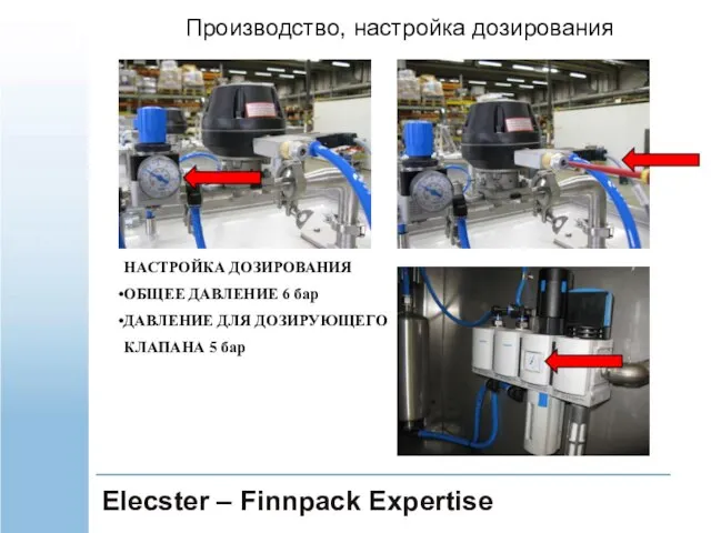 Elecster – Finnpack Expertise Производство, настройка дозирования НАСТРОЙКА ДОЗИРОВАНИЯ ОБЩЕЕ ДАВЛЕНИЕ 6