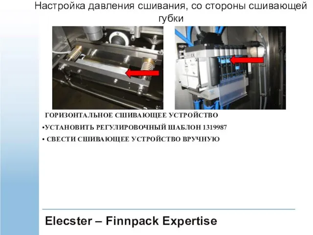 Elecster – Finnpack Expertise ГОРИЗОНТАЛЬНОЕ СШИВАЮЩЕЕ УСТРОЙСТВО УСТАНОВИТЬ РЕГУЛИРОВОЧНЫЙ ШАБЛОН 1319987 СВЕСТИ