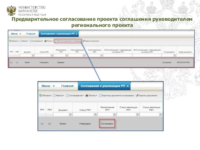 Предварительное согласование проекта соглашения руководителем регионального проекта