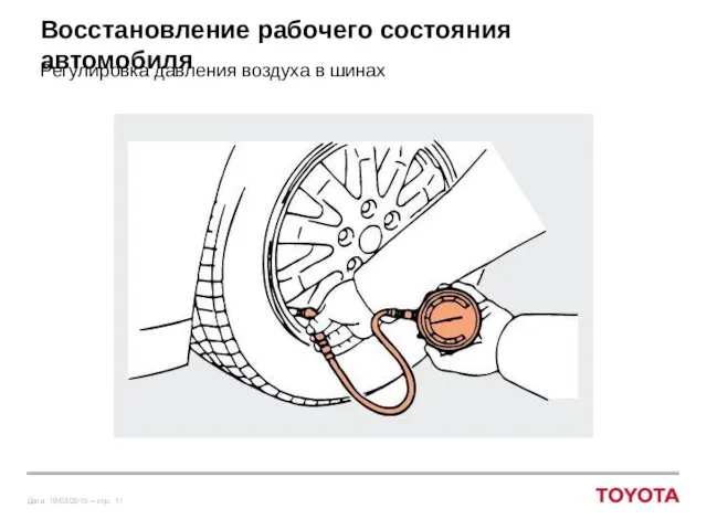 Восстановление рабочего состояния автомобиля Регулировка давления воздуха в шинах