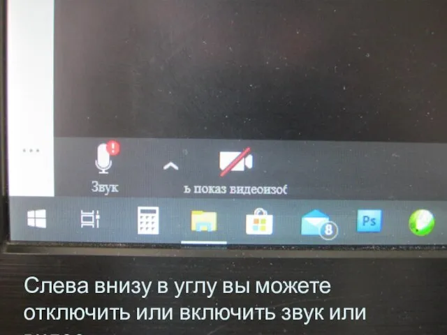 Слева внизу в углу вы можете отключить или включить звук или видео.