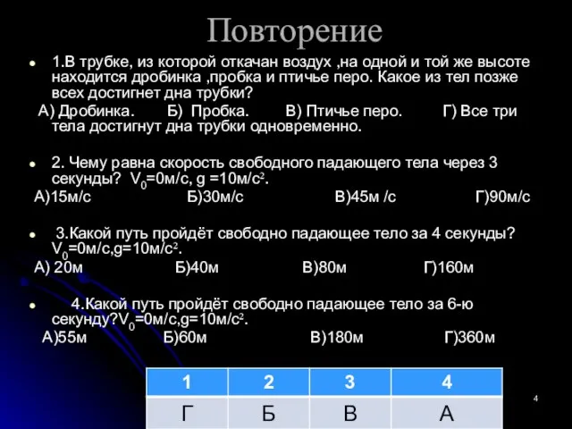 Повторение 1.В трубке, из которой откачан воздух ,на одной и той же