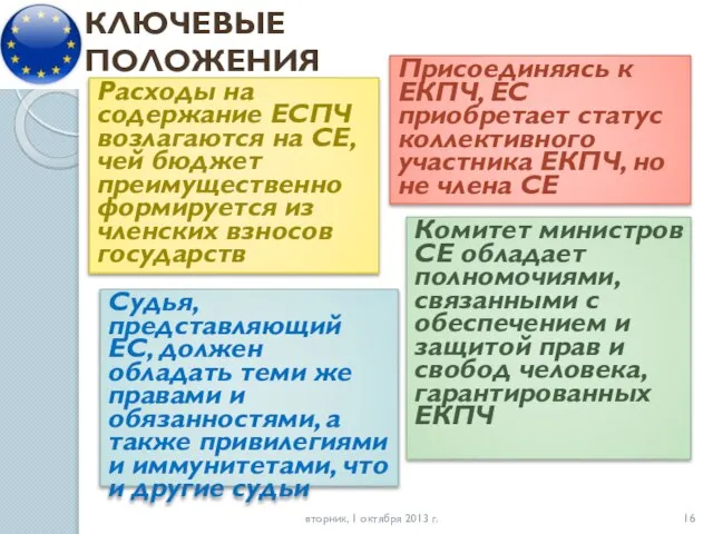 вторник, 1 октября 2013 г. КЛЮЧЕВЫЕ ПОЛОЖЕНИЯ Судья, представляющий ЕС, должен обладать