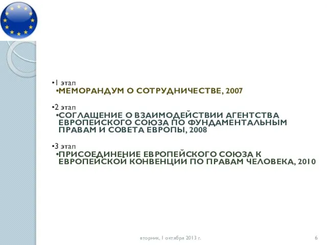 вторник, 1 октября 2013 г. 1 этап МЕМОРАНДУМ О СОТРУДНИЧЕСТВЕ, 2007 2