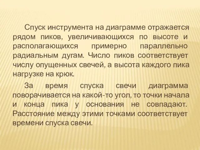 Спуск инструмента на диаграмме отражается рядом пиков, увеличивающихся по высоте и располагающихся