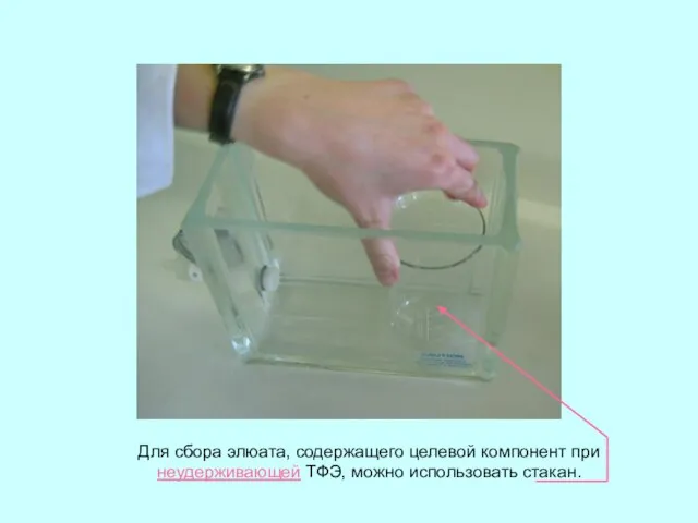 Для сбора элюата, содержащего целевой компонент при неудерживающей ТФЭ, можно использовать стакан.