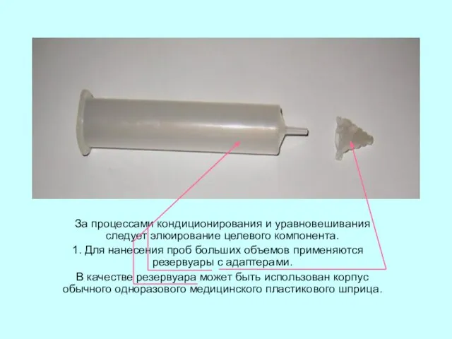 За процессами кондиционирования и уравновешивания следует элюирование целевого компонента. Для нанесения проб