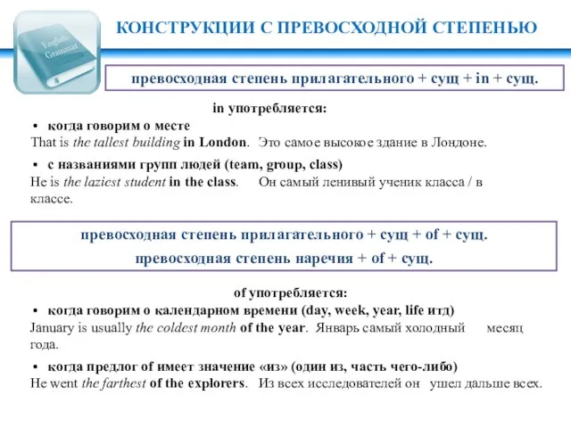 КОНСТРУКЦИИ С ПРЕВОСХОДНОЙ СТЕПЕНЬЮ in употребляется: когда говорим о месте That is