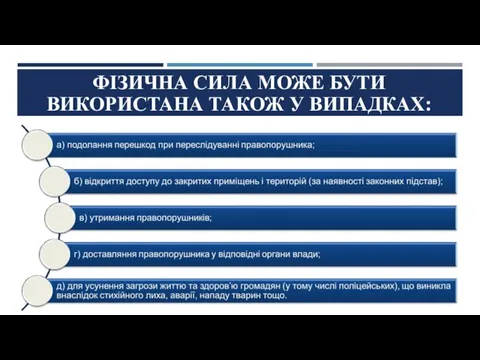 ФІЗИЧНА СИЛА МОЖЕ БУТИ ВИКОРИСТАНА ТАКОЖ У ВИПАДКАХ: