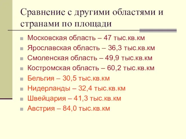 Сравнение с другими областями и странами по площади Московская область – 47