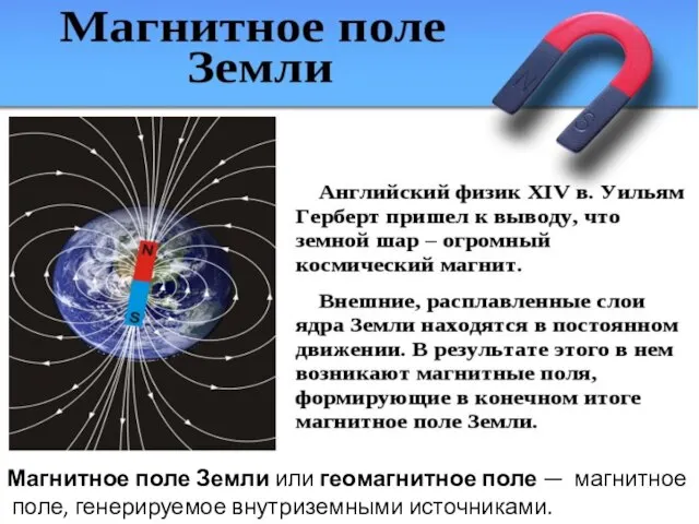 Магнитное поле Земли или геомагнитное поле — магнитное поле, генерируемое внутриземными источниками.