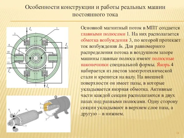 Особенности конструкции и работы реальных машин постоянного тока Основной магнитный поток в