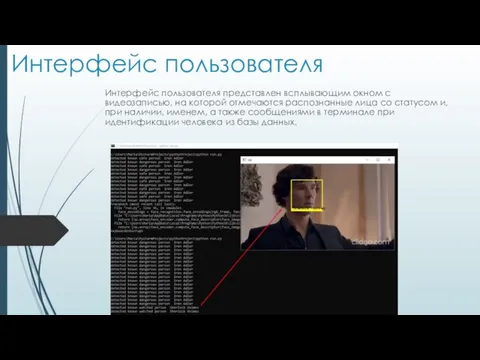 Интерфейс пользователя Интерфейс пользователя представлен всплывающим окном с видеозаписью, на которой отмечаются