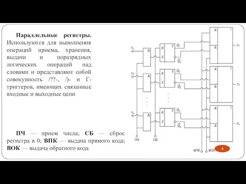 Параллельные регистры. Используются для выполнения операций приема, хранения, выдачи и поразрядных логических