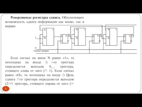 Реверсивные регистры сдвига. Обеспечивают возможность сдвига информации как влево, так и вправо