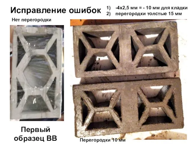 Исправление ошибок Нет перегородки -4х2,5 мм = - 10 мм для кладки