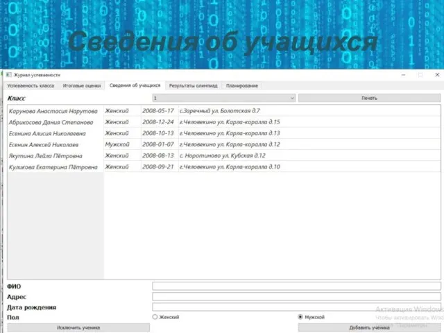 Сведения об учащихся