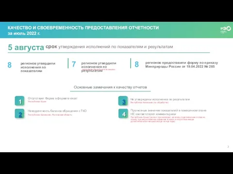 Основные замечания к качеству отчетов срок утверждения исполнений по показателям и результатам