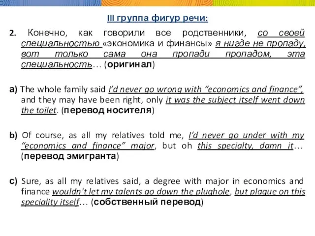 III группа фигур речи: 2. Конечно, как говорили все родственники, со своей