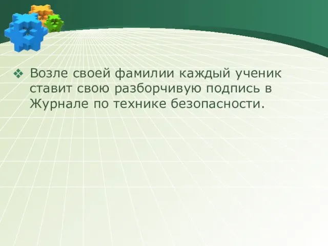 Возле своей фамилии каждый ученик ставит свою разборчивую подпись в Журнале по технике безопасности.