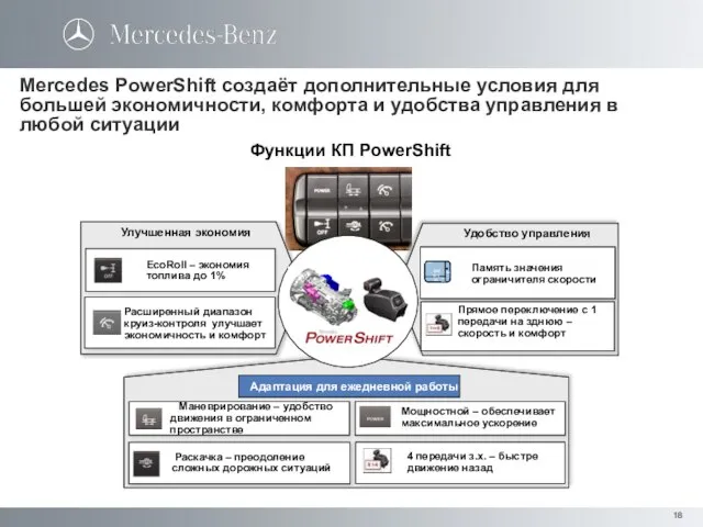 Mercedes PowerShift создаёт дополнительные условия для большей экономичности, комфорта и удобства управления
