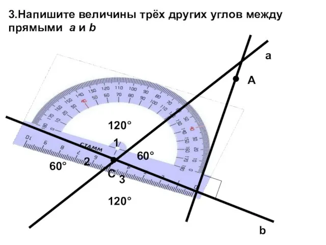 b C A a 60° 1 2 3 60° 120° 120° 3.Напишите