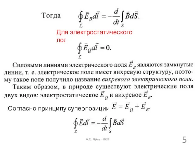 Для электростатического поля: Согласно принципу суперпозиции: А.С. Чуев - 2020