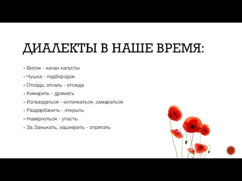 ДИАЛЕКТЫ В НАШЕ ВРЕМЯ: Вилок - качан капусты Чушка - подбородок Отседа,