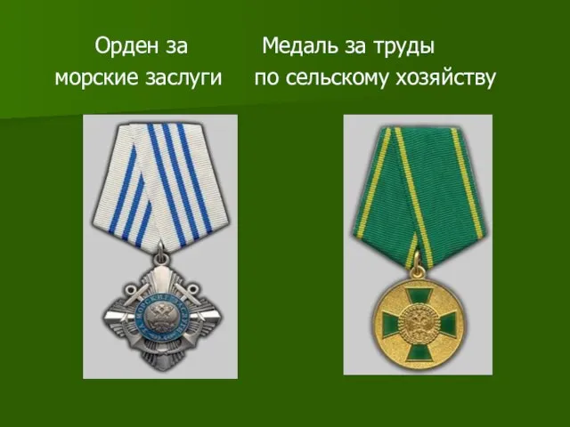Орден за Медаль за труды морские заслуги по сельскому хозяйству