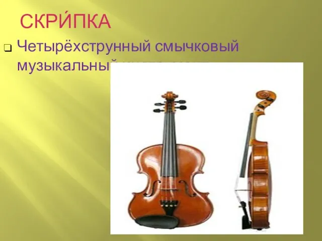 СКРИ́ПКА Четырёхструнный смычковый музыкальный инструмент.