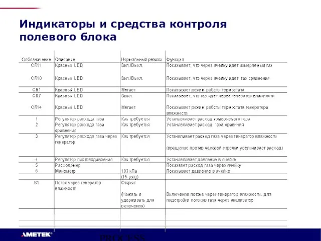 PROCESS INSTRUMENTS Индикаторы и средства контроля полевого блока