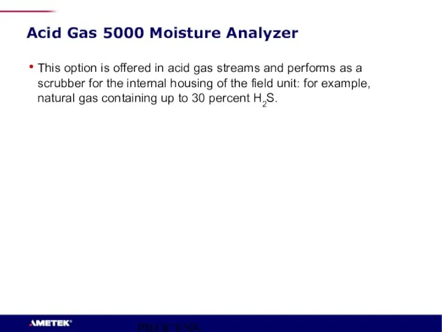 PROCESS INSTRUMENTS Acid Gas 5000 Moisture Analyzer This option is offered in