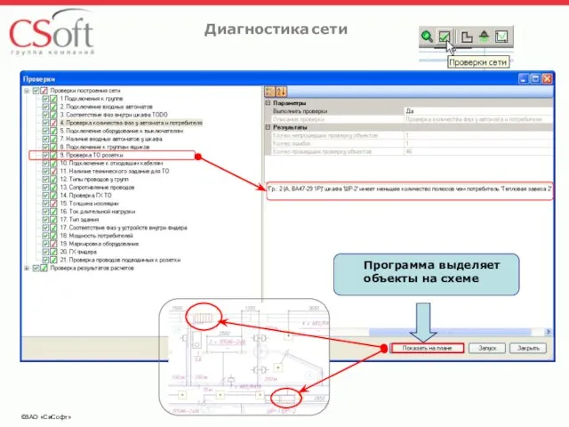 ©ЗАО «СиСофт» Диагностика сети Программа выделяет объекты на схеме