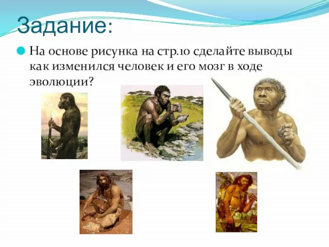 Задание: На основе рисунка на стр.10 сделайте выводы как изменился человек и