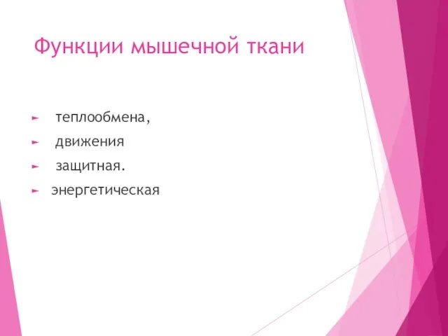 Функции мышечной ткани теплообмена, движения защитная. энергетическая