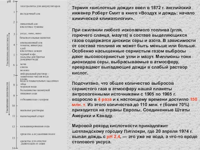 Термин «кислотные дожди» ввел в 1872 г. английский инженер Роберт Смит в