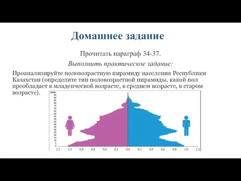 Домашнее задание Прочитать параграф 34-37. Выполнить практическое задание: Проанализируйте половозрастную пирамиду населения