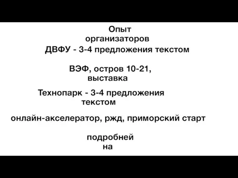 Опыт организаторов ДВФУ - 3-4 предложения текстом Технопарк - 3-4 предложения текстом