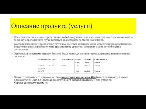 Описание продукта (услуги) Деятельность по доставке представляет собой получение заказа от коммерческого/частного