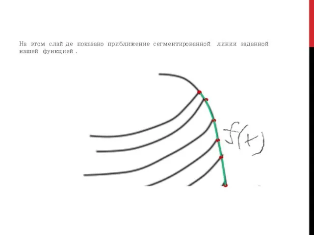 На этом слайде показано приближение сегментированной линии заданной нашей функцией.