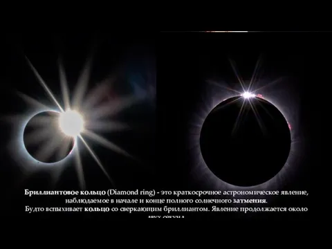 Бриллиантовое кольцо (Diamond ring) - это краткосрочное астрономическое явление, наблюдаемое в начале
