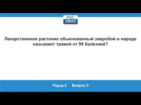 Раунд 2 Вопрос 5 Лекарственное растение обыкновенный зверобой в народе называют травой от 99 болезней?