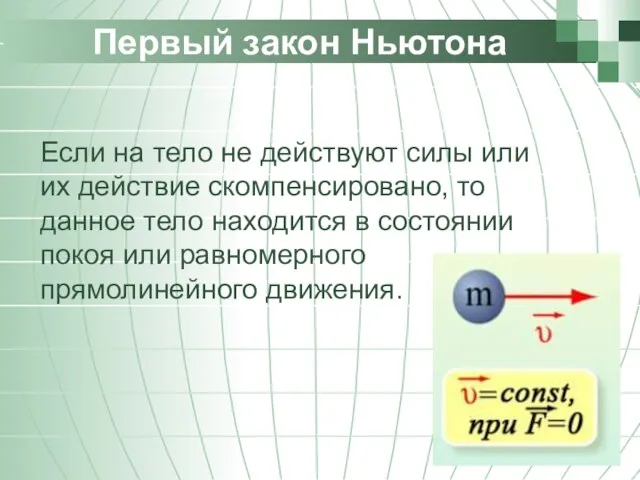 Первый закон Ньютона Если на тело не действуют силы или их действие