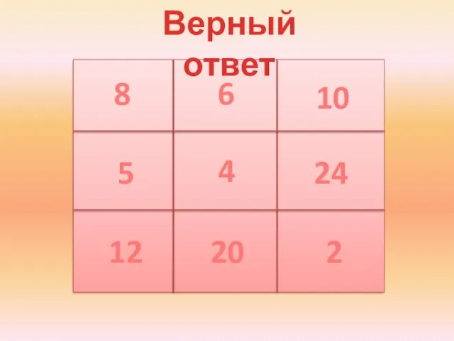 4 6 10 8 5 12 20 24 2 Верный ответ