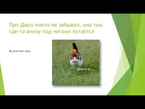 Про Дашу никто не забывал, она там где-то внизу под ногами путается Кстати вот она: Ш-ш-ш-ш...