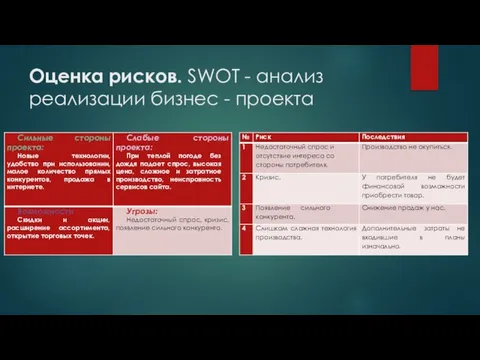 Оценка рисков. SWOT - анализ реализации бизнес - проекта