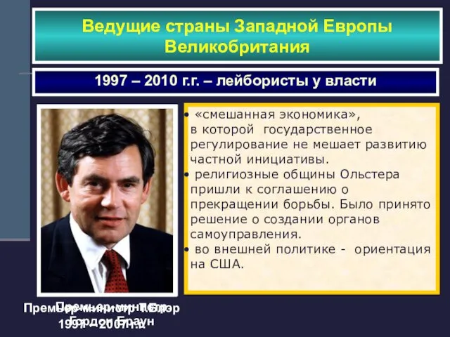 Премьер-министр Т.Блэр 1997 – 2007 г.г. Ведущие страны Западной Европы Великобритания 1997