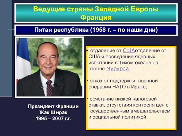 Ведущие страны Западной Европы Франция Пятая республика (1958 г. – по наши