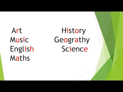 Art History Music Geograthy English Science Maths