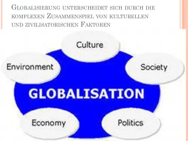 Globalisierung unterscheidet sich durch die komplexen Zusammenspiel von kulturellen und zivilisatorischen Faktoren